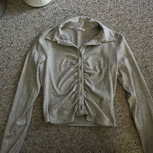Reformation Ribbed Long Sleeve Collared Tee